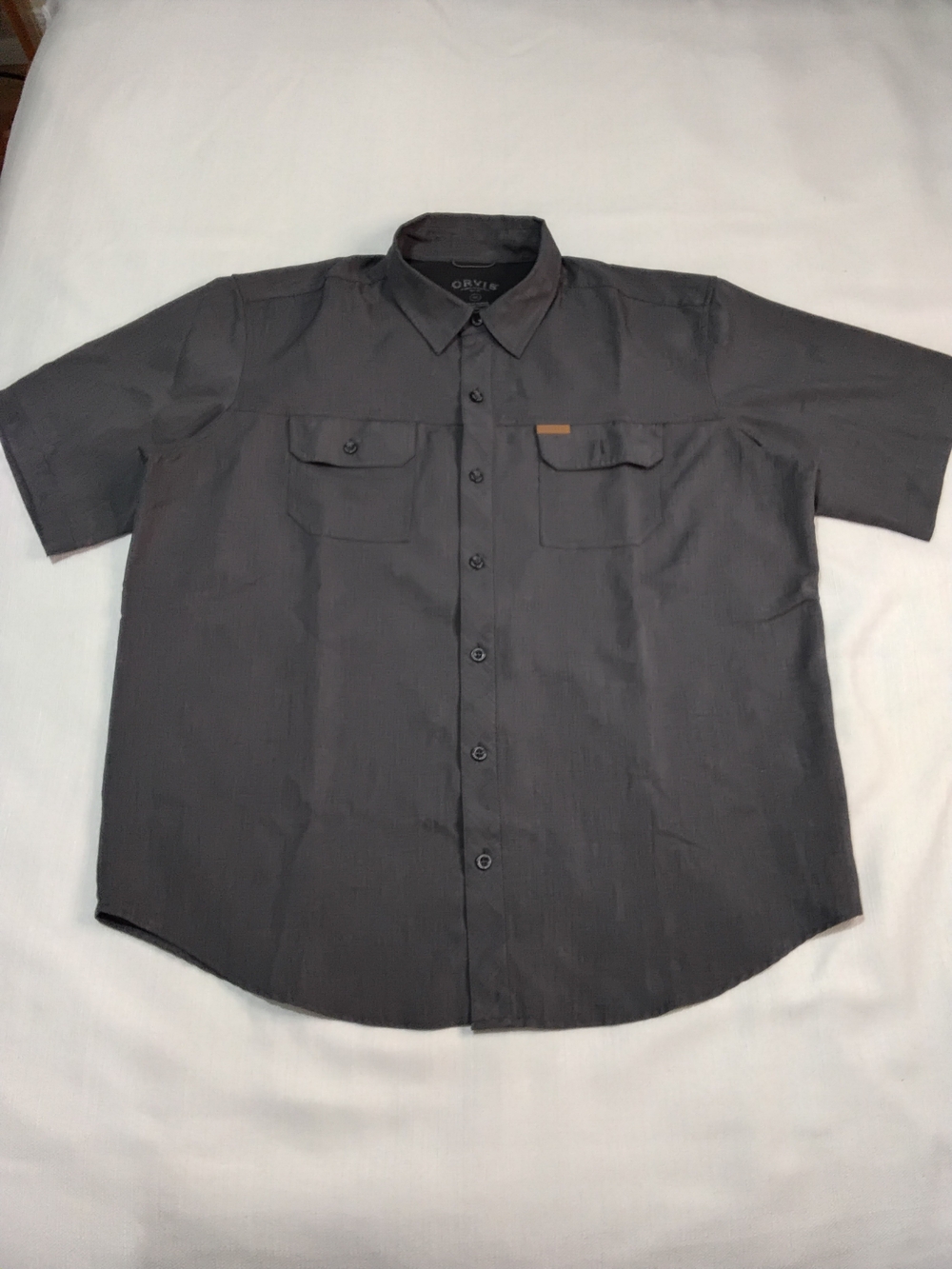 Orvis Men's Short-Sleeve Button-Down Shirt — Charcoal Sz XL